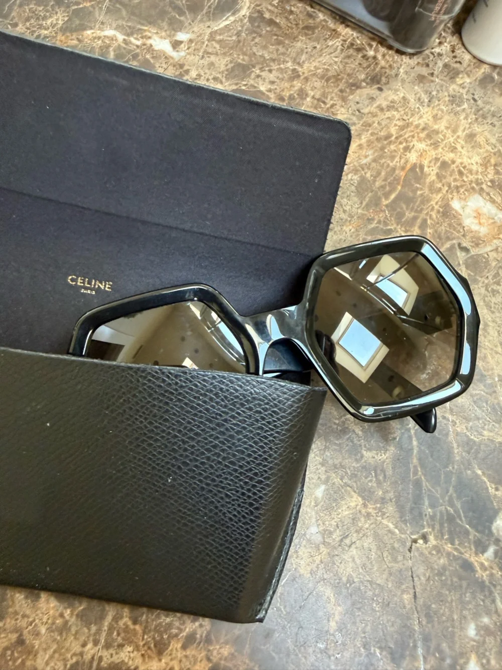 Celine Glossy Black Geometric Oversized Sunglasses